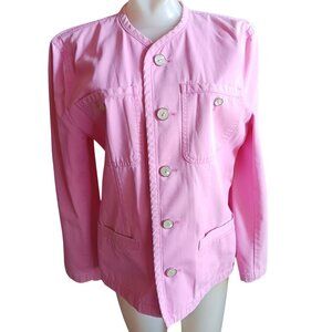 Medium Lizwear Womens Pink Button-Up Jacket With Pockets Long Sleeves Size M